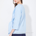 Casual Solid Color Bow Tie Front Blouse